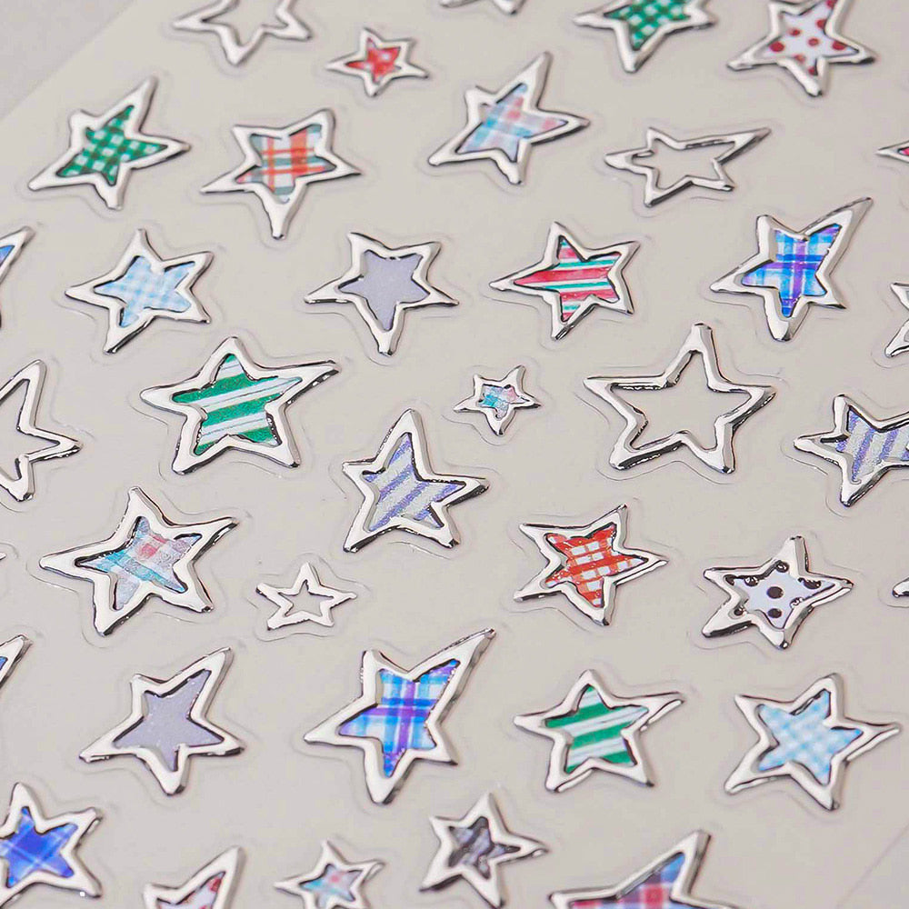 3D embossed nail sticker-596 star check dot silver metal