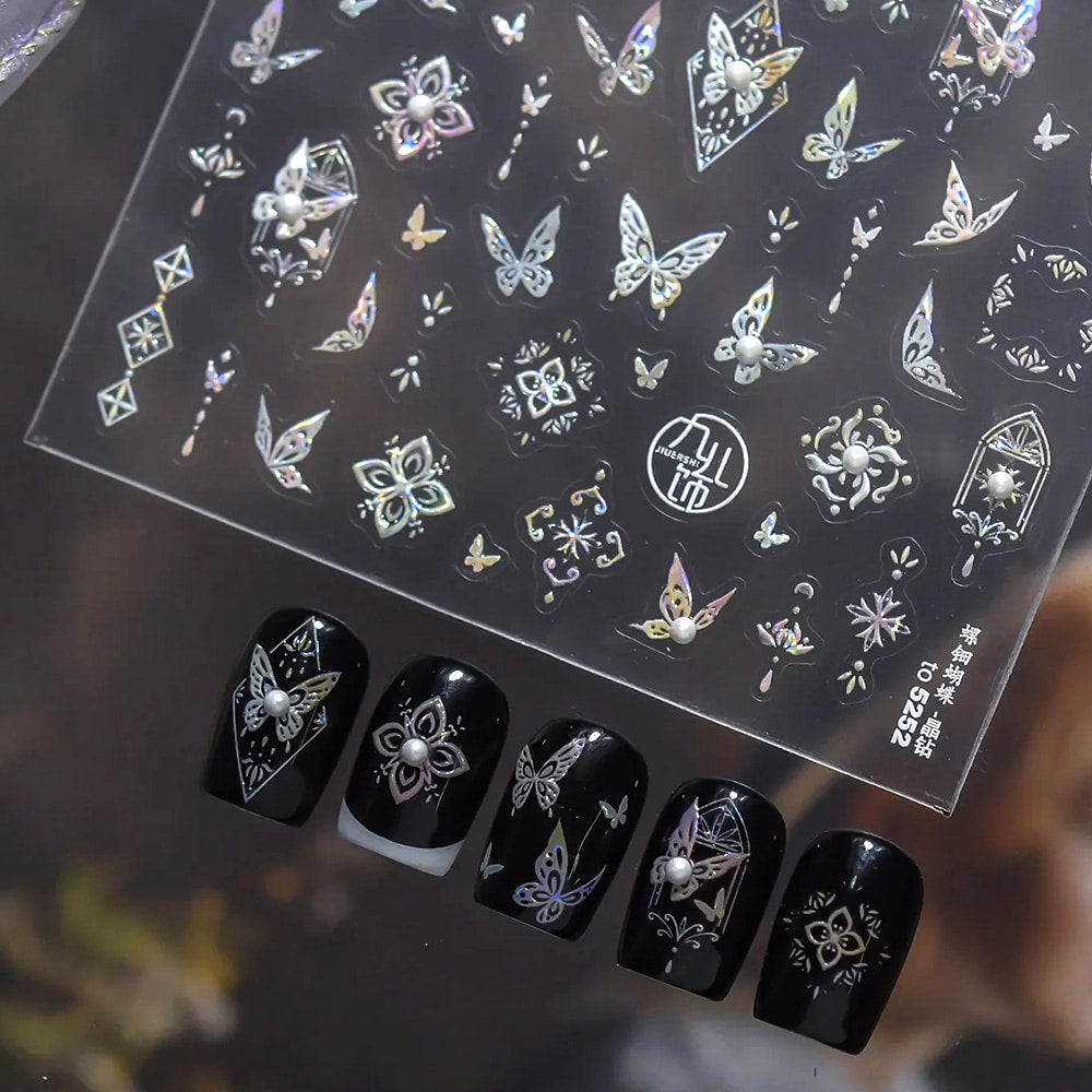 3D embossed nail sticker-609 mother-of-pearl butterfly pearl stone