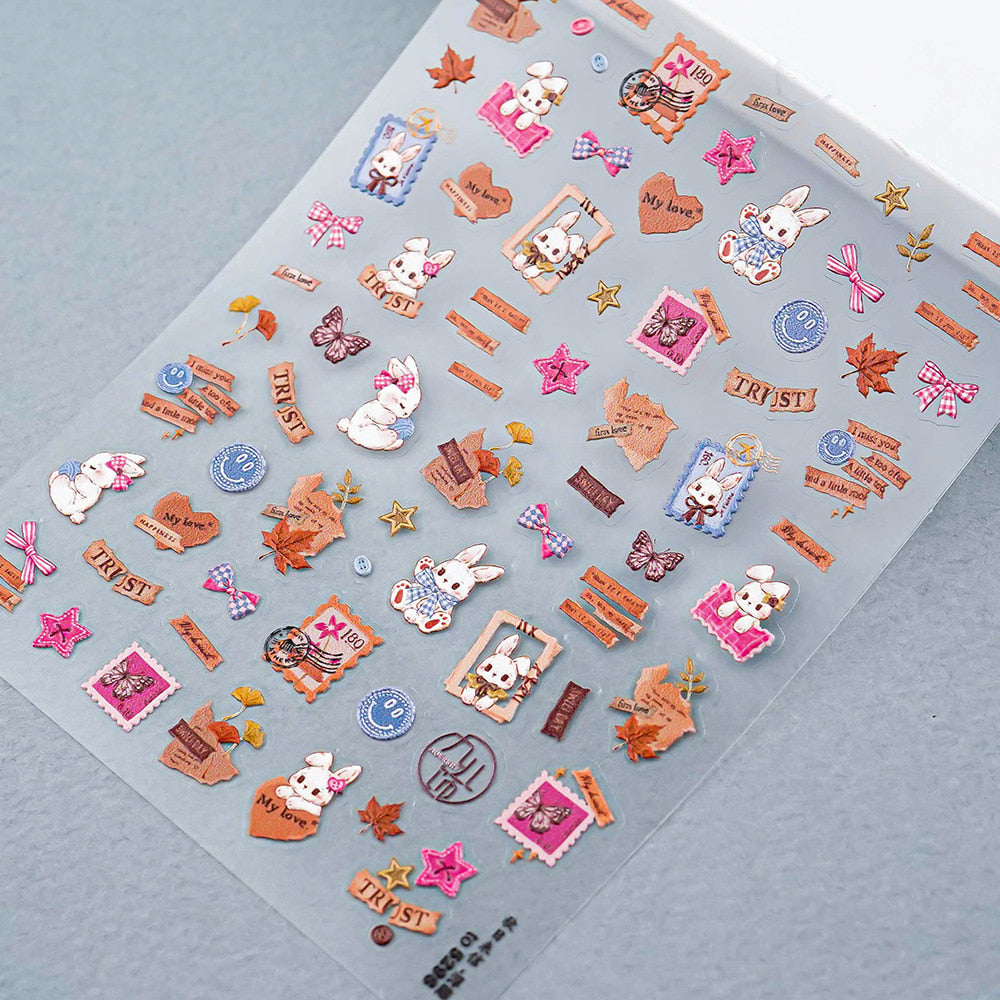 3D Embo Nail Sticker-590 Fall Leaves Maple Rabbit Ribbon Star