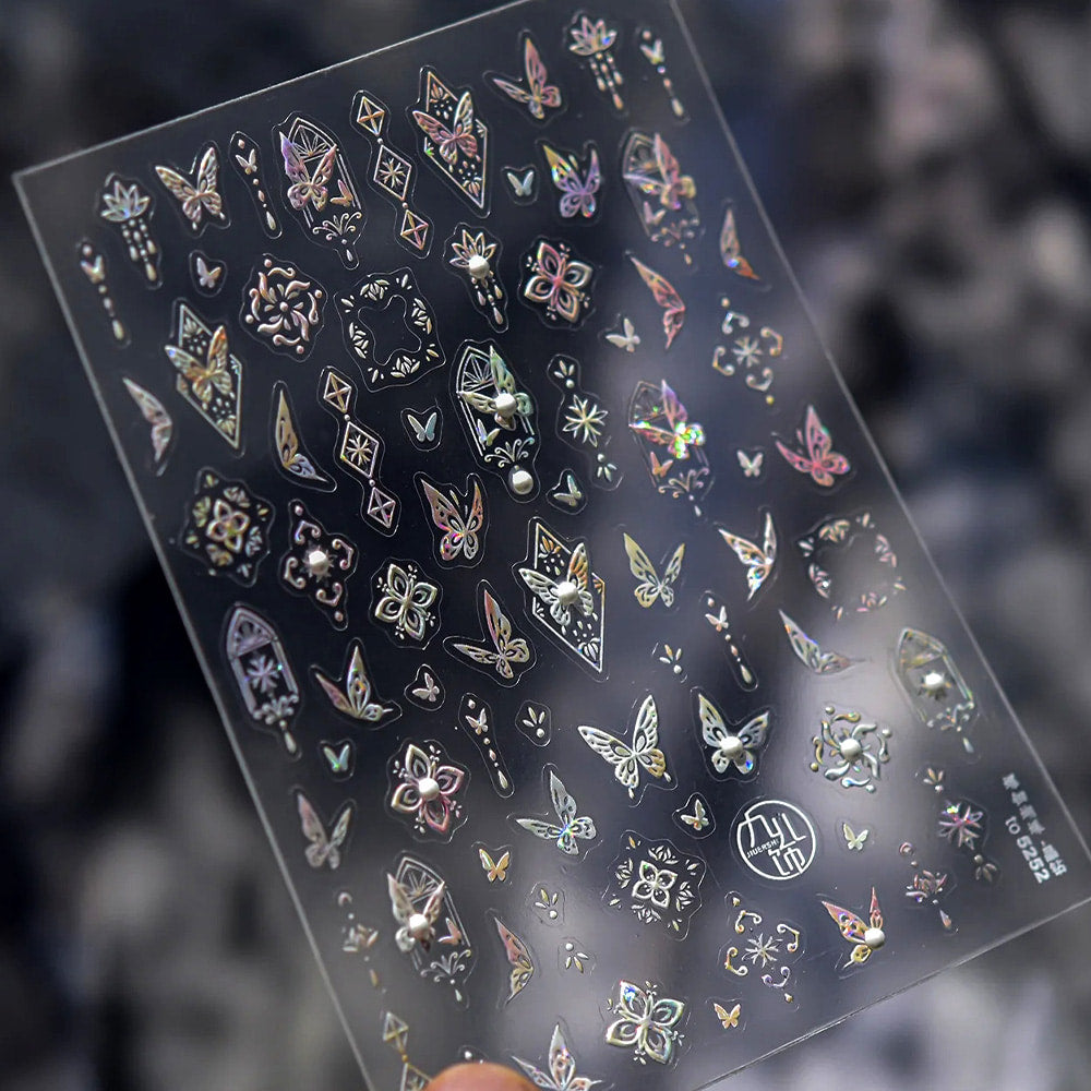 3D embossed nail sticker-609 mother-of-pearl butterfly pearl stone
