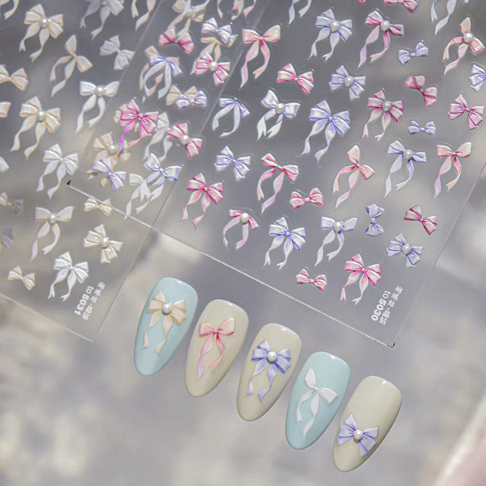 3D Embo Nail Sticker-598 Ribbon Pearl Stone Knot See-through