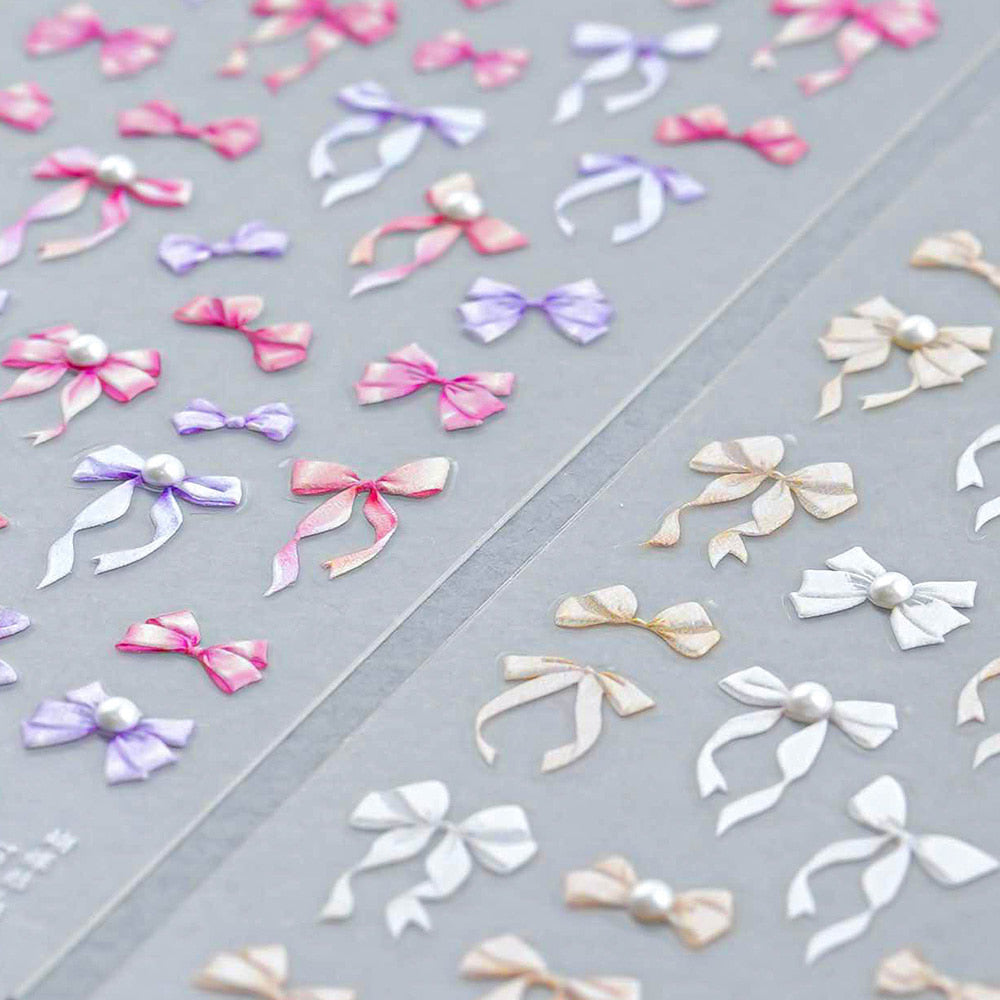 3D Embo Nail Sticker-598 Ribbon Pearl Stone Knot See-through