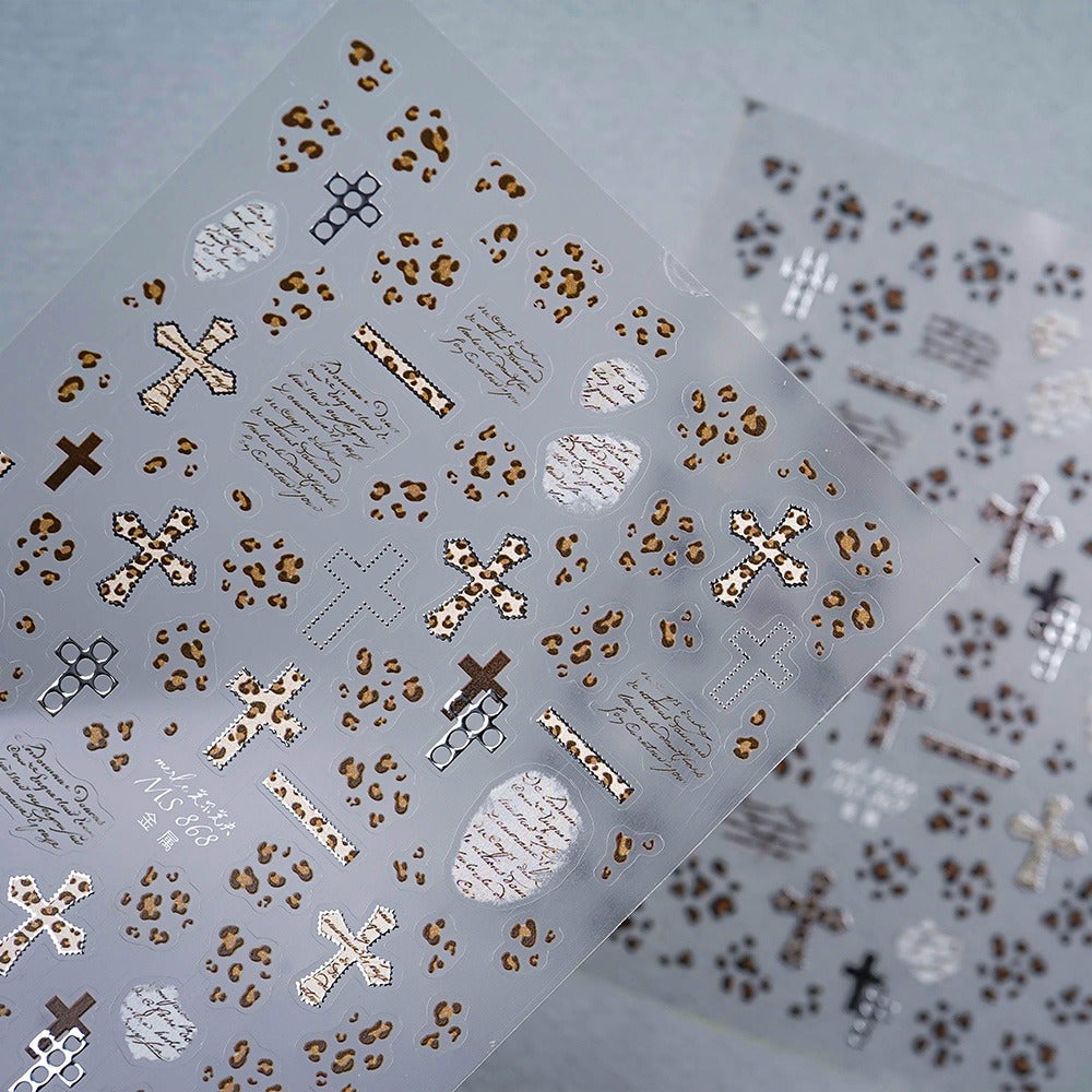 Premium Nail Sticker-117 Leopard Cross Lettering