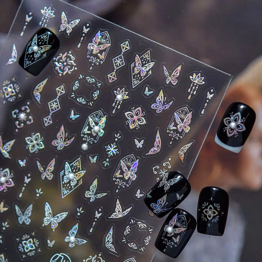3D embossed nail sticker-609 mother-of-pearl butterfly pearl stone