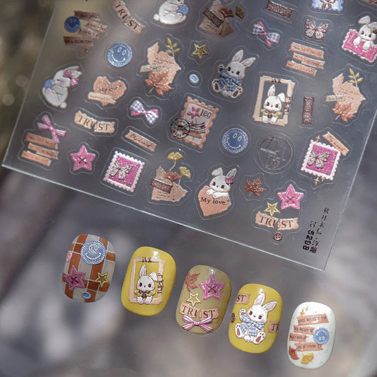 3D Embo Nail Sticker-590 Fall Leaves Maple Rabbit Ribbon Star