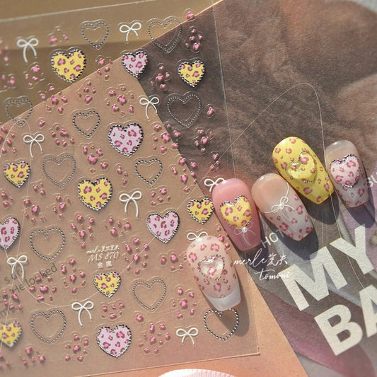 Premium Nail Sticker-118 Leopard Heart Ribbon