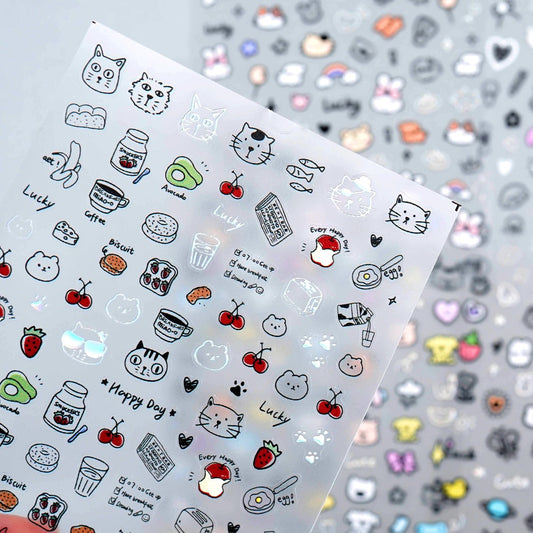 3D Embossed Nail Sticker - 206 Cat Cherry