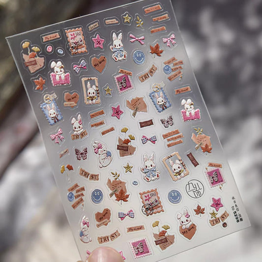 3D Embo Nail Sticker-590 Fall Leaves Maple Rabbit Ribbon Star