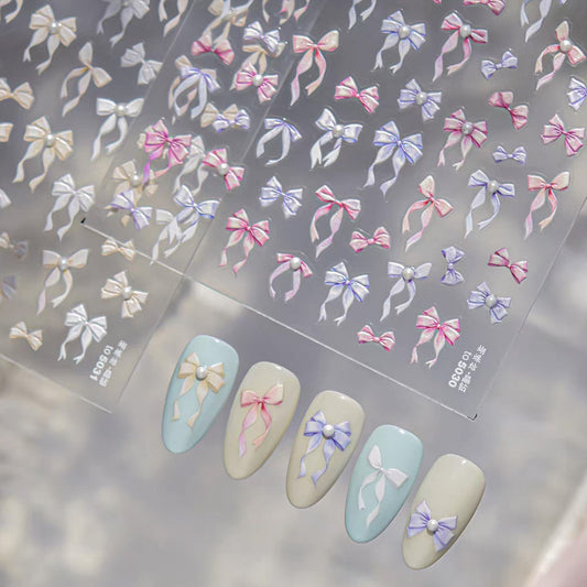 3D Embo Nail Sticker-598 Ribbon Pearl Stone Knot See-through