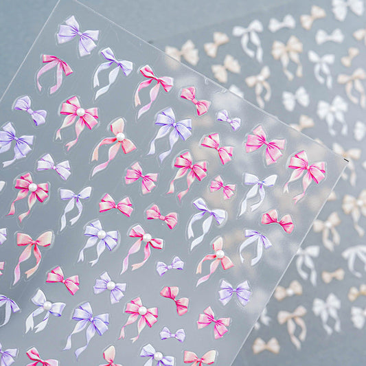 3D Embo Nail Sticker-598 Ribbon Pearl Stone Knot See-through
