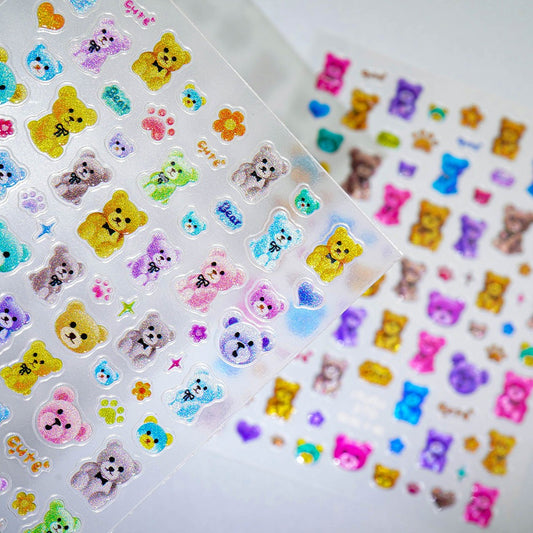 3D Embo Nail Sticker Bear Paw Star Nail Glitter Hologram