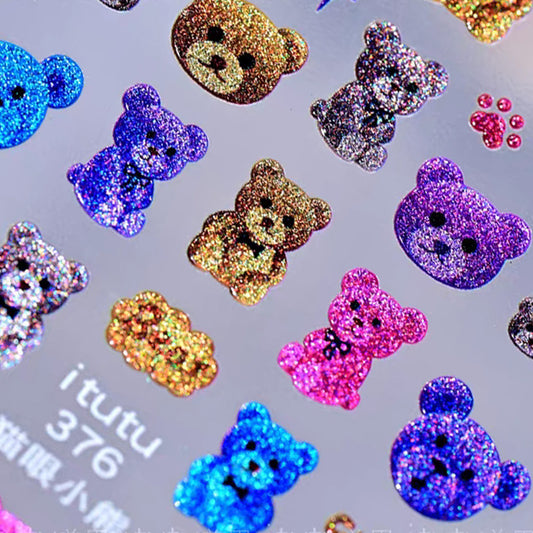 3D Embo Nail Sticker Bear Paw Star Nail Glitter Hologram