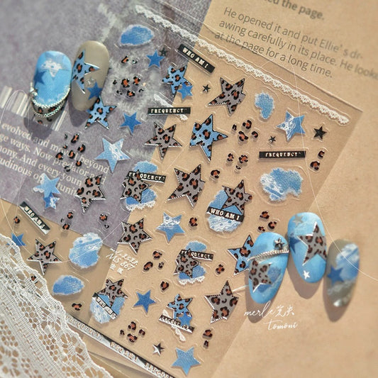 Premium Nail Sticker-119 Leopard Print Star Jeans Denim