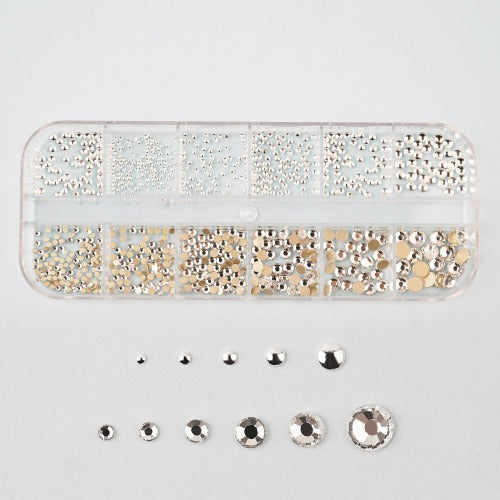 Trendy Metal Half-Cut x Crystal Round Stone 12 Sets - 4