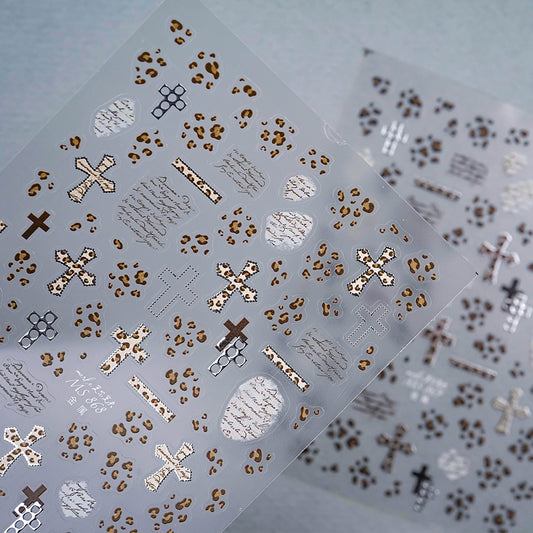 Premium Nail Sticker-117 Leopard Cross Lettering