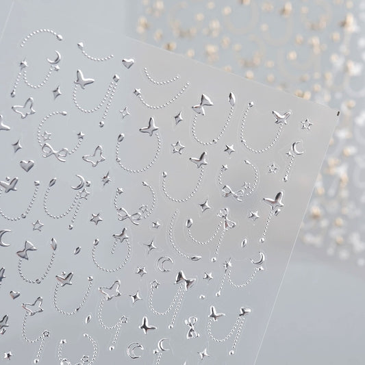 3D Embossed Nail Sticker - 215 Chain Ribbon Star Butterfly