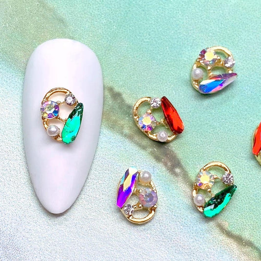 2pcs Gold Nail Charms Gem Stone Nail 3D Design Jewels Nail Decal -NP31